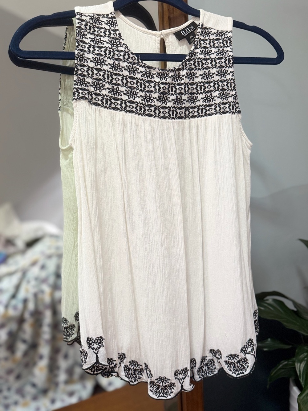 a.n.a White Sleeveless Top with Black Embroidery